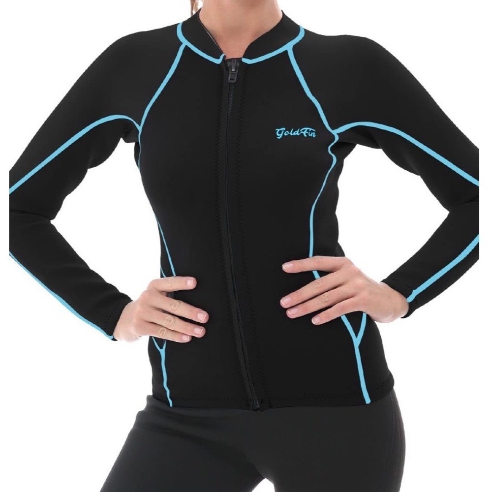 GoldFin Wetsuit Top Women 3XL Black Blue Excellent 2mm Neoprene Front Zip Jacket